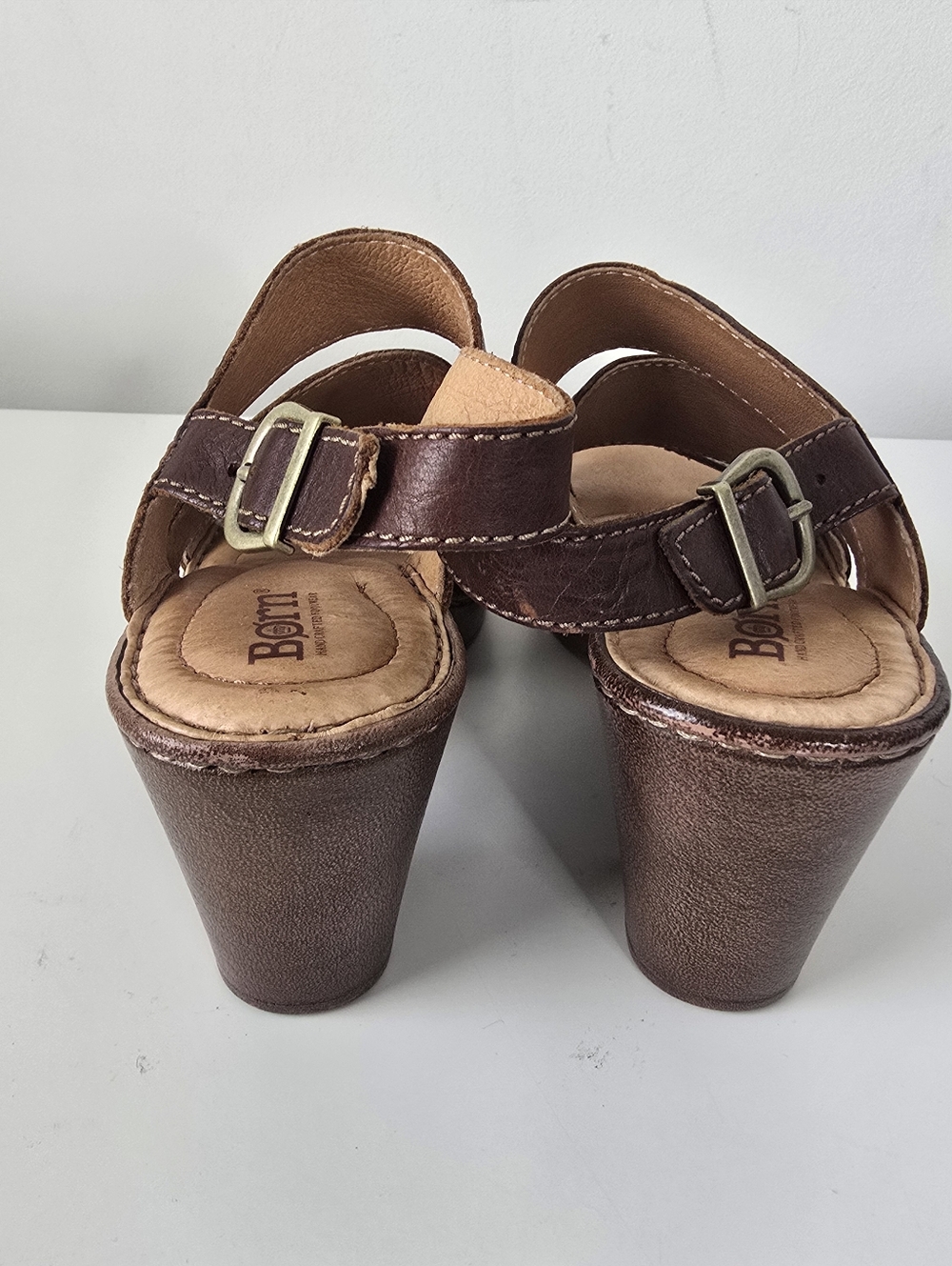 Born Warner Block Heel Strappy Brown Leather Sandals 7M Boho Summer - Picture 5 of 11